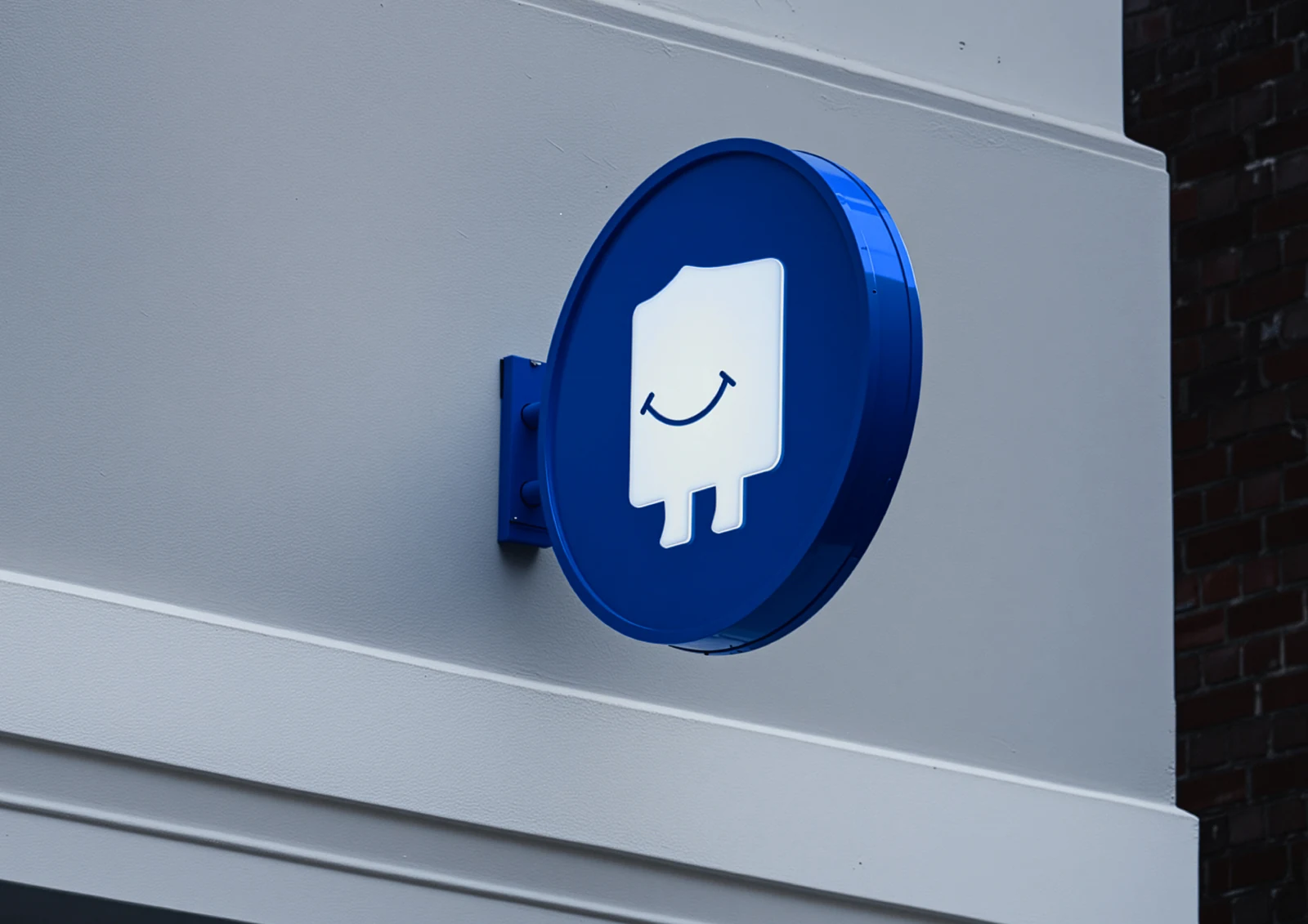 Blade sign with the smiling square mascot