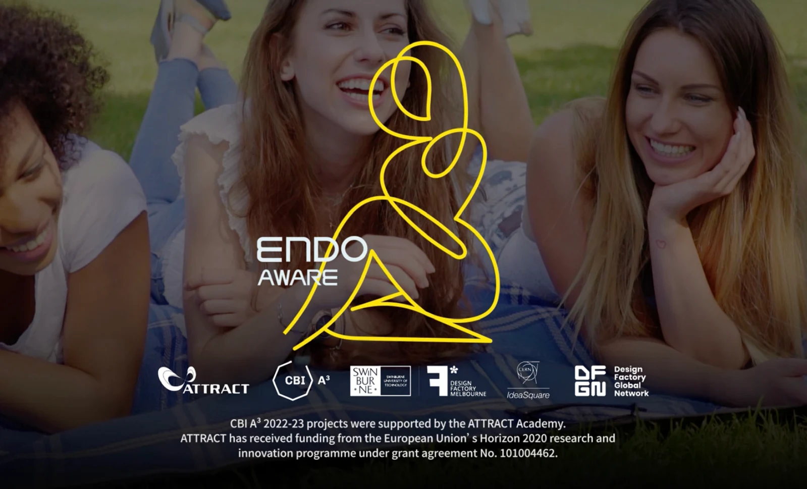 The EndoAware campaign poster with a flowing yellow ribbon