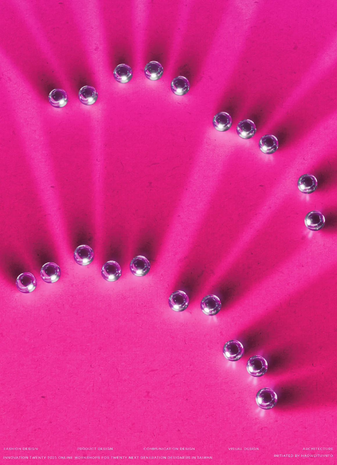 Pink Innovation Twenty poster with metallic forms and cast shadows