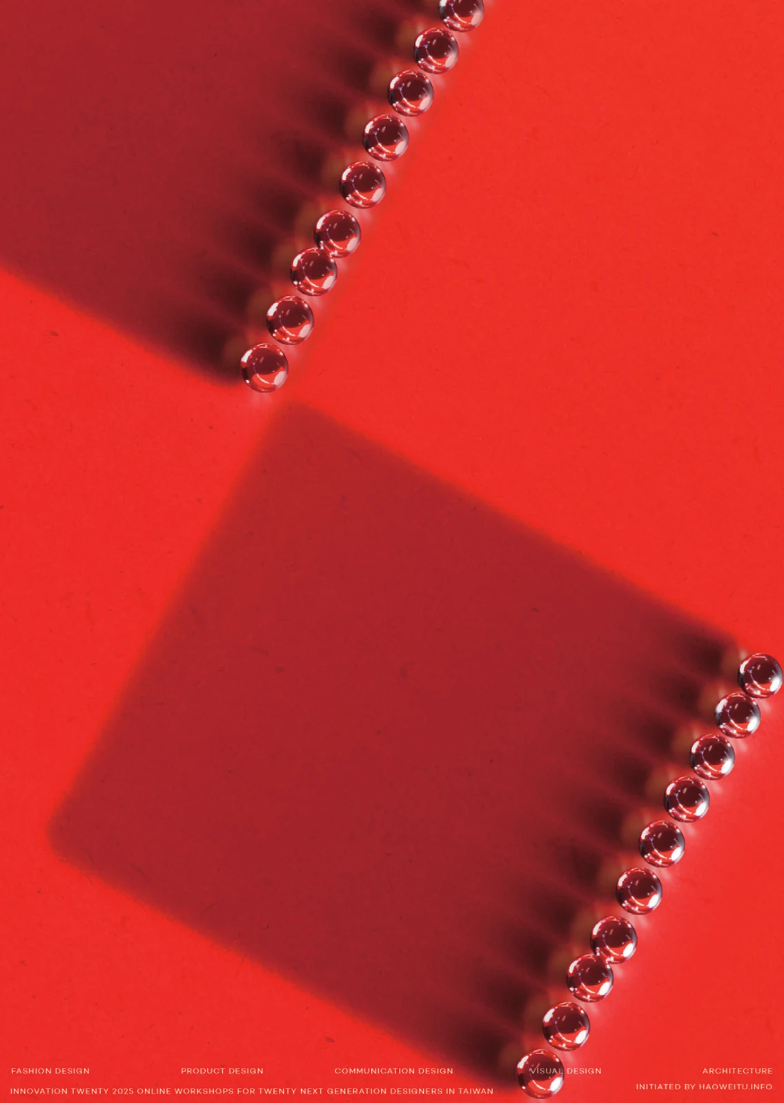 Red Innovation Twenty poster with diagonally arranged metallic forms