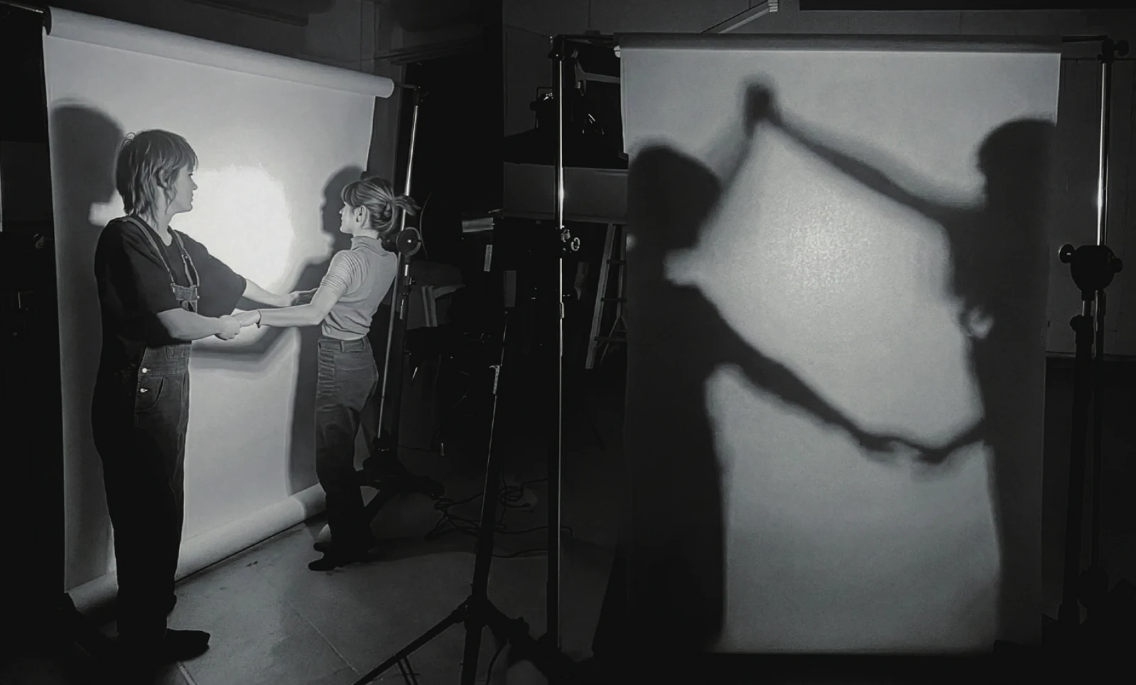 Participants exploring cast shadows in a figure–ground workshop