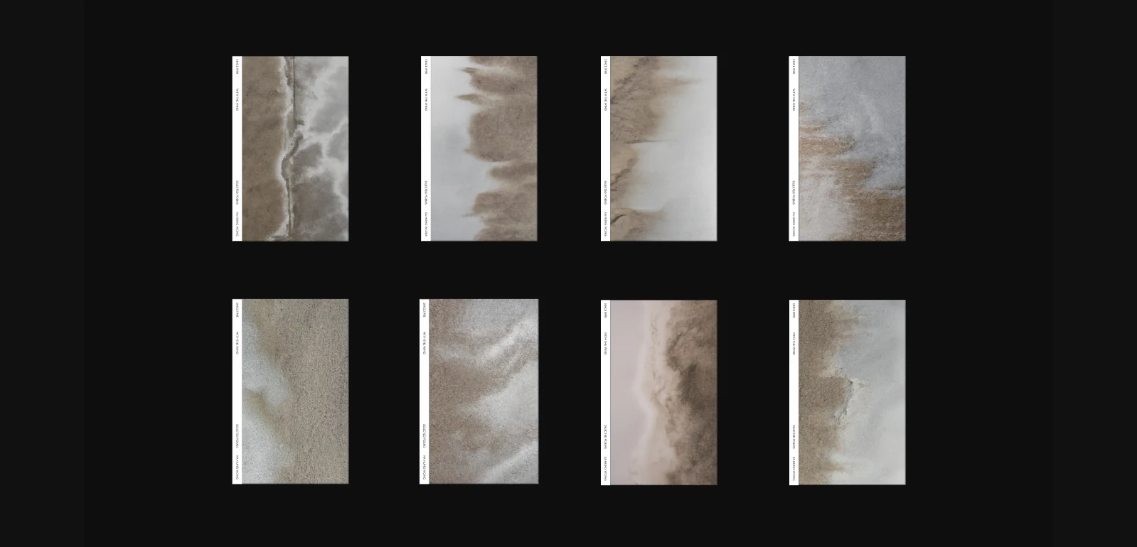 Eight variations of the wind-blown sand cover on their black background